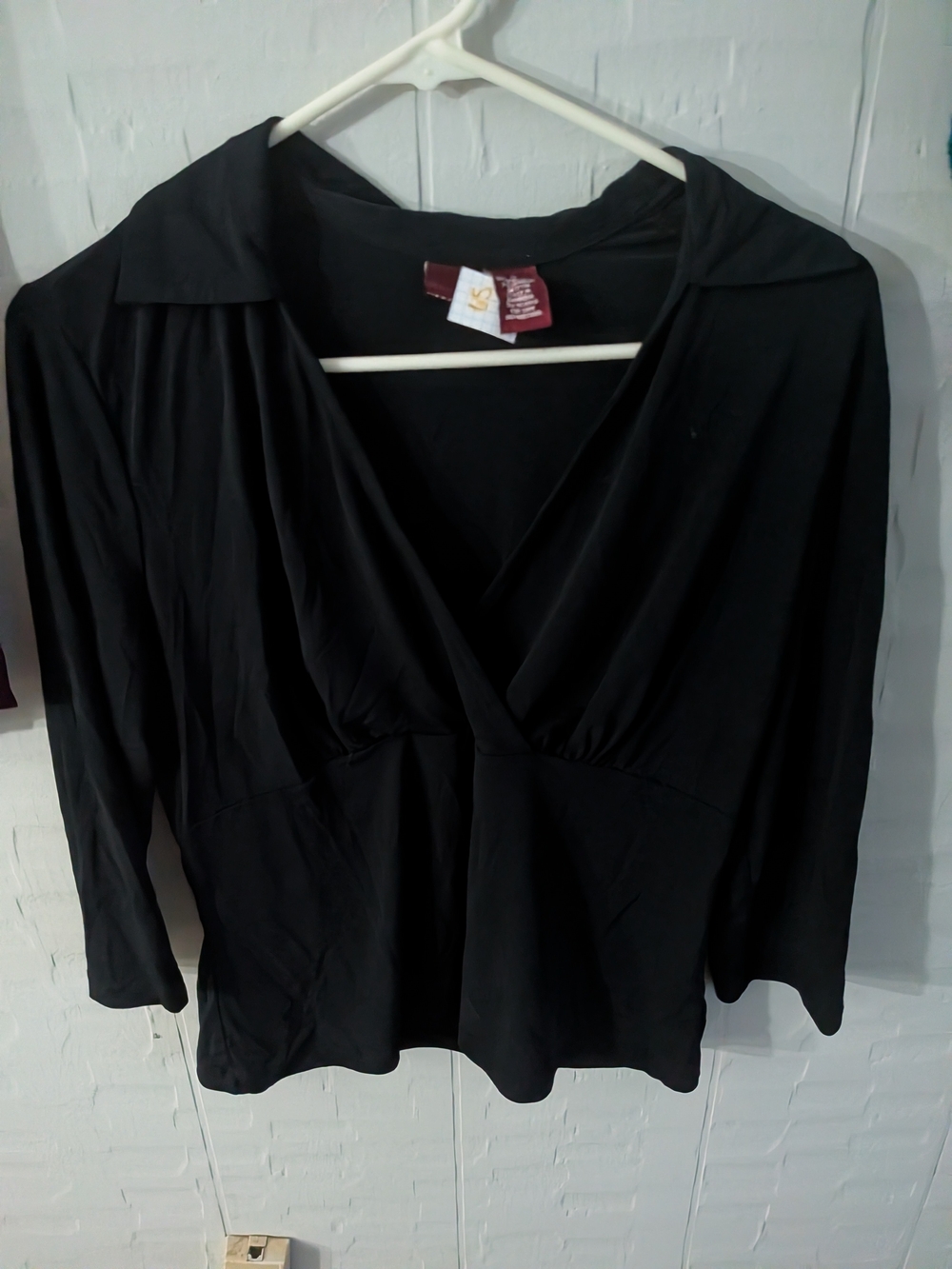 Merona Black Long-Sleeve Button Down Wrap-Front Top